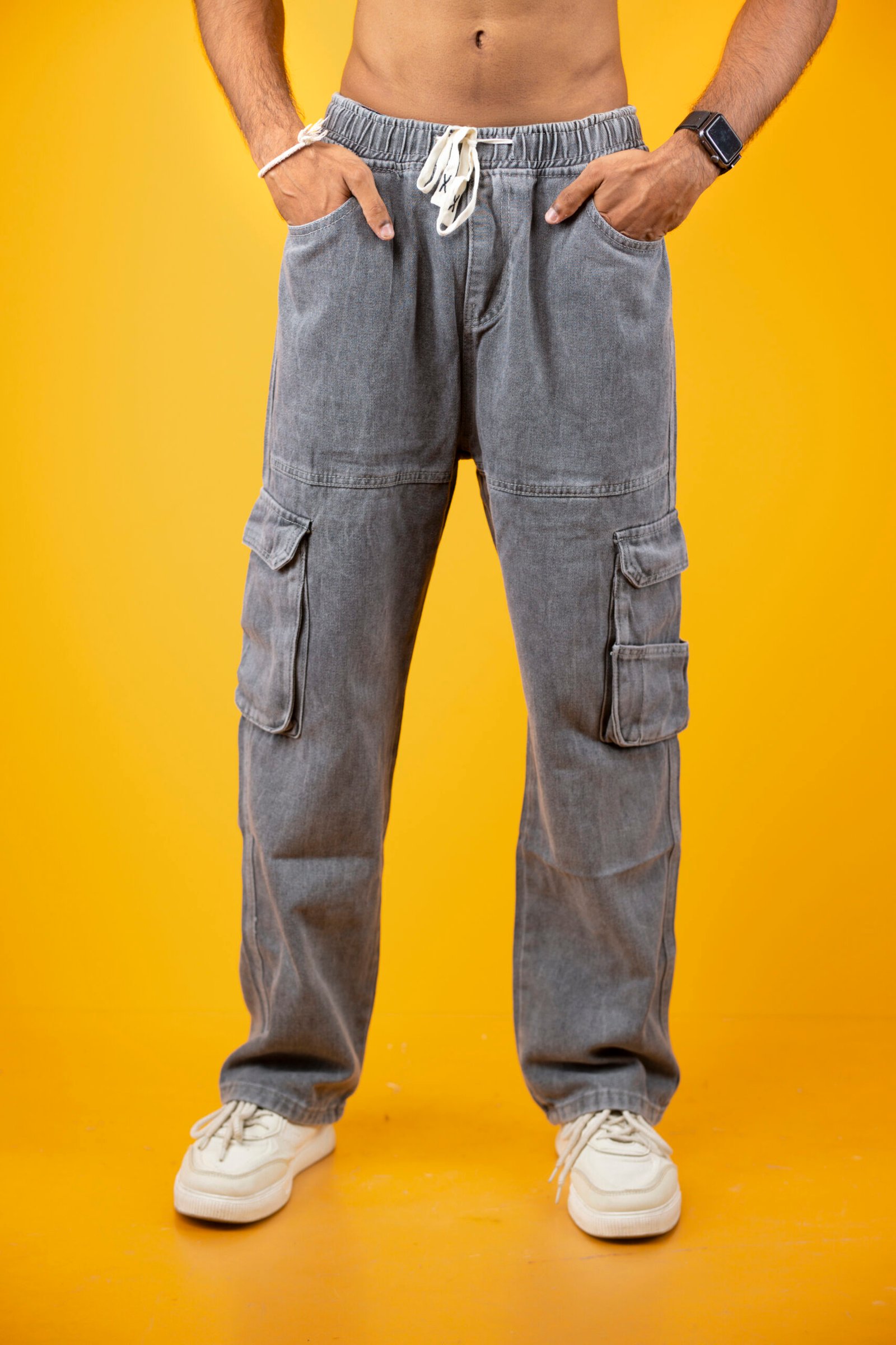 Drawstring Pocket Jeans - Black - Image 3