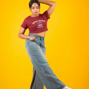 Hawaii Beach Ribbed Crop Top – Free Size