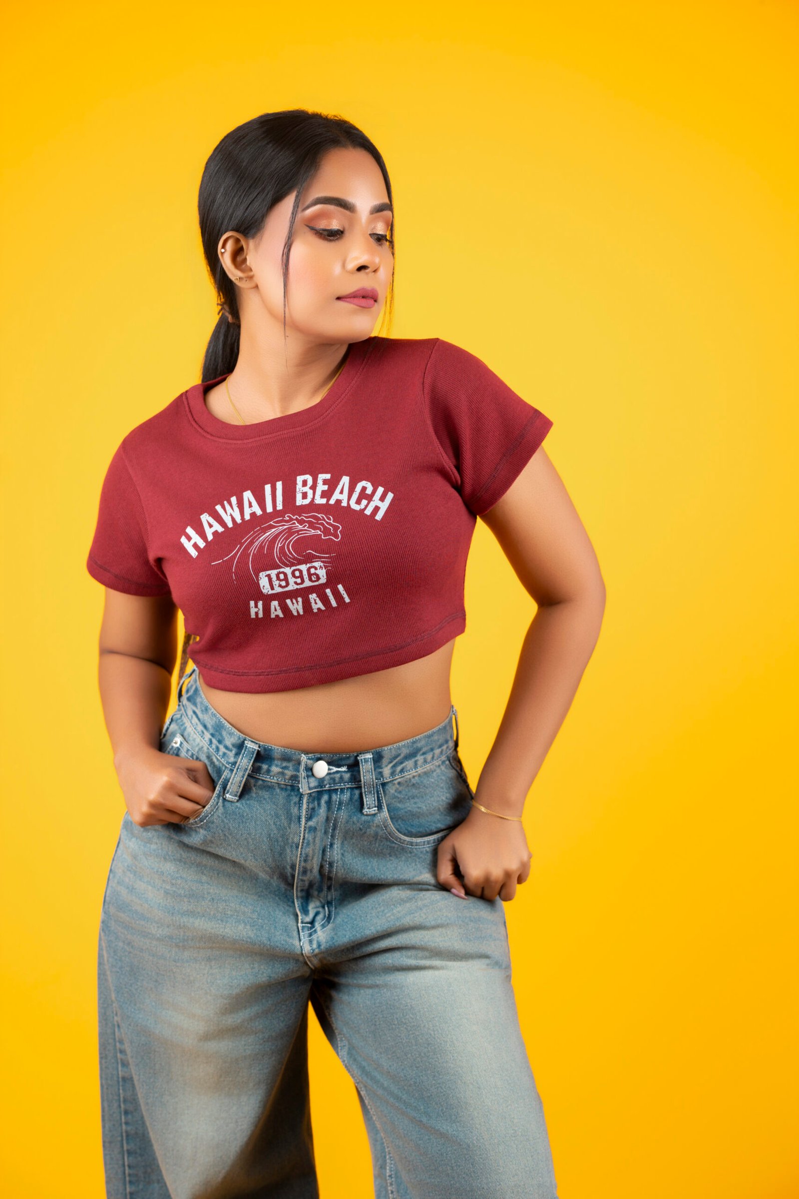 Hawaii Beach Ribbed Crop Top – Free Size - Image 6