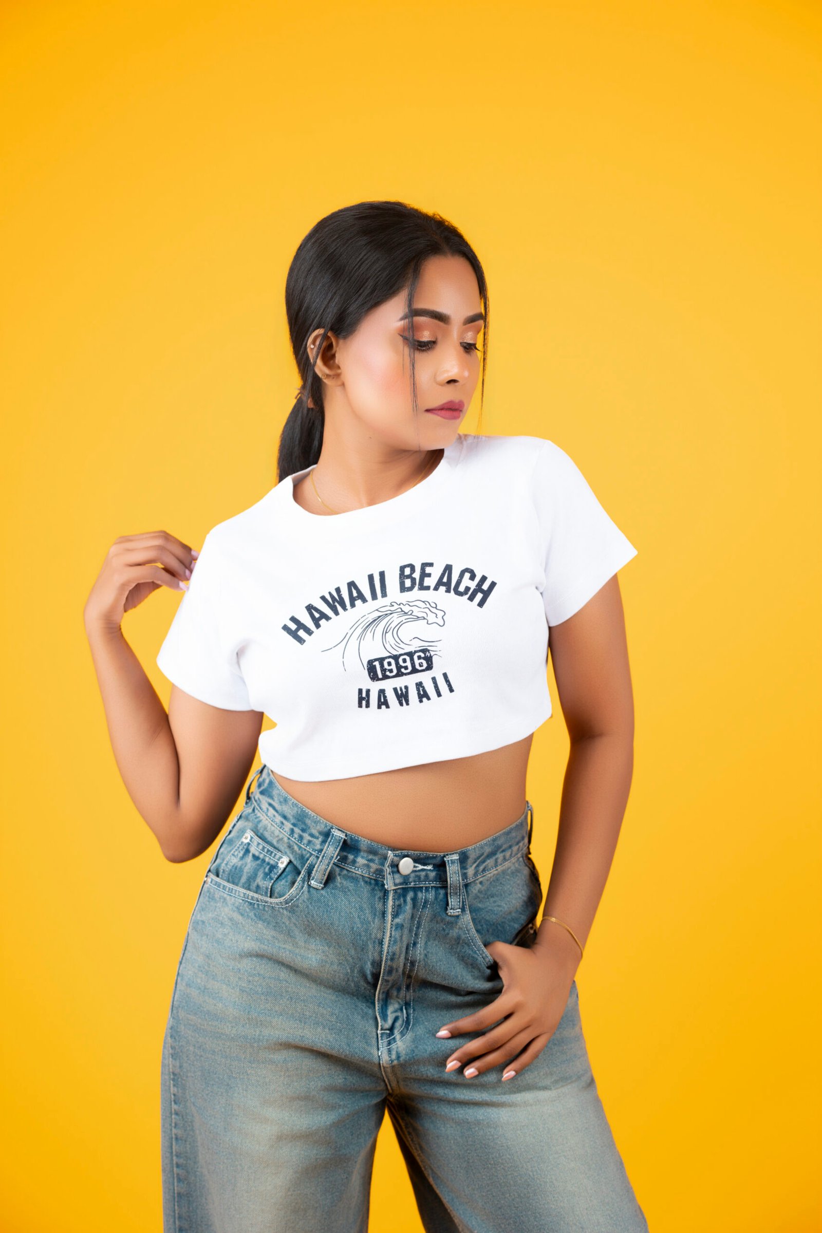 Hawaii Beach Ribbed Crop Top – Free Size - Image 3