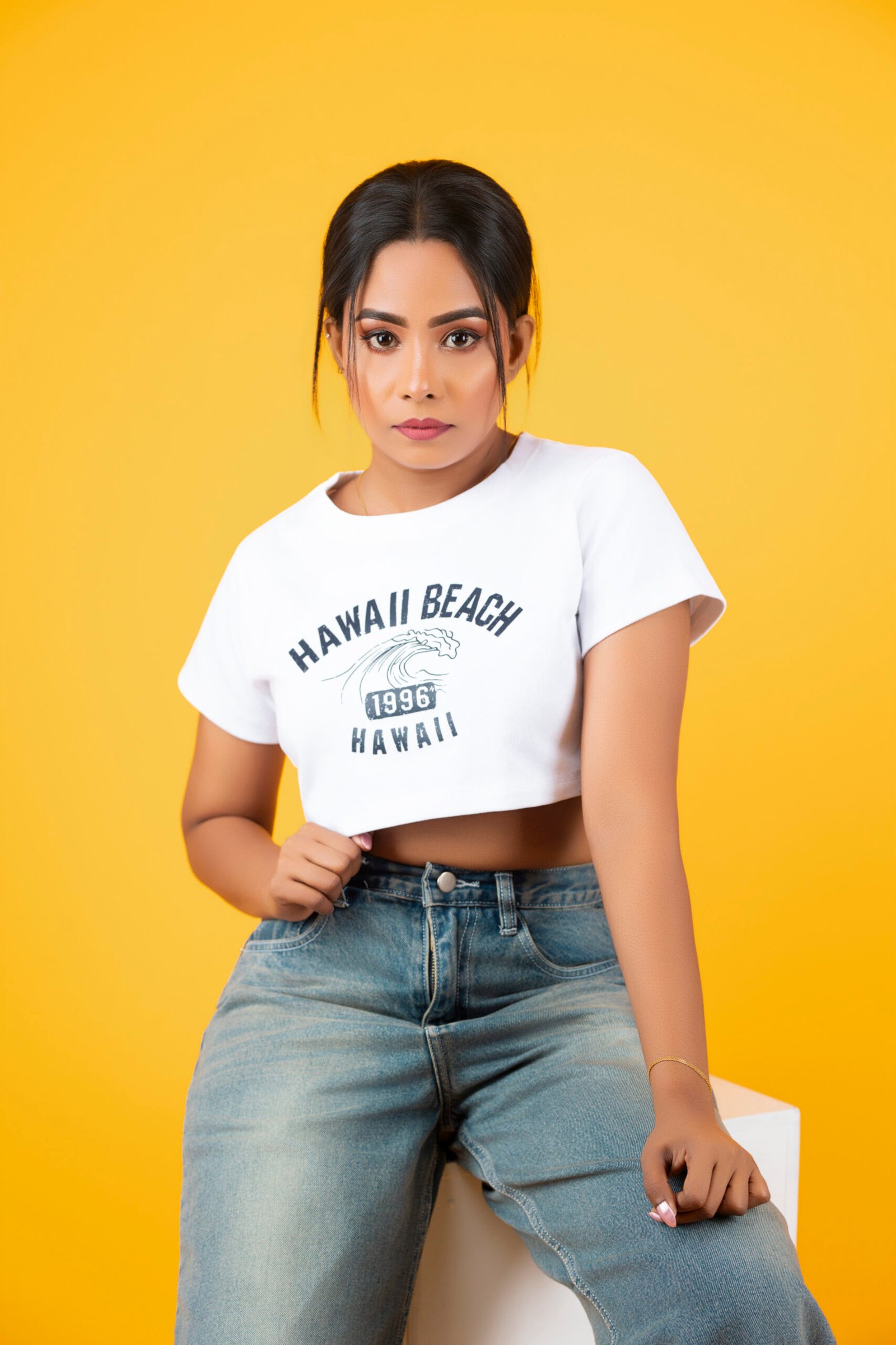 Hawaii Beach Ribbed Crop Top – Free Size - Image 8